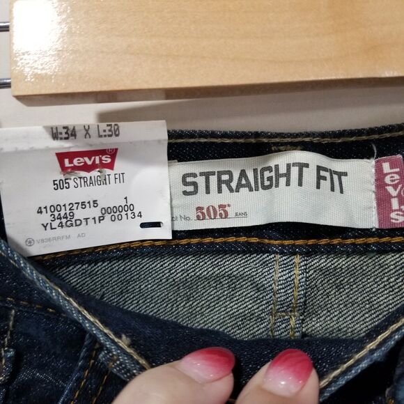 Levis 505 Jeans Men 34x30 Actual 34x29 Regular Fit Straight Blue Denim - Picture 4 of 12